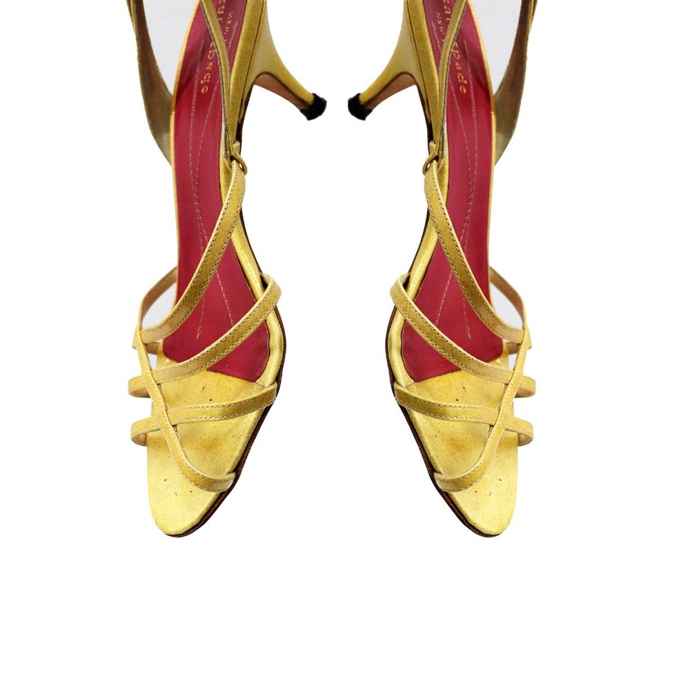 KATE SPADE Yellow glitter Strappy Kitten HEELS Sandals 7.5 M, GUC